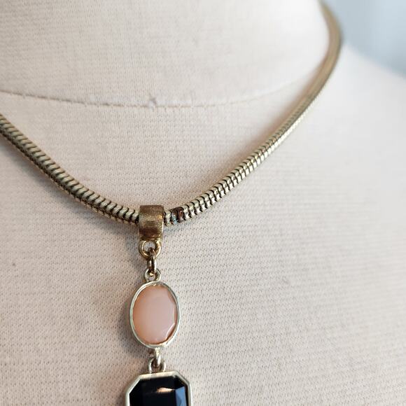 New York & Company Gold Tone Snake Chain Necklace with Geometric Accents - Picture 7 of 8